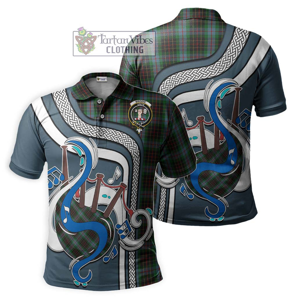 Tartan Vibes Clothing Brodie Hunting Tartan Polo Shirt with Epic Bagpipe Style