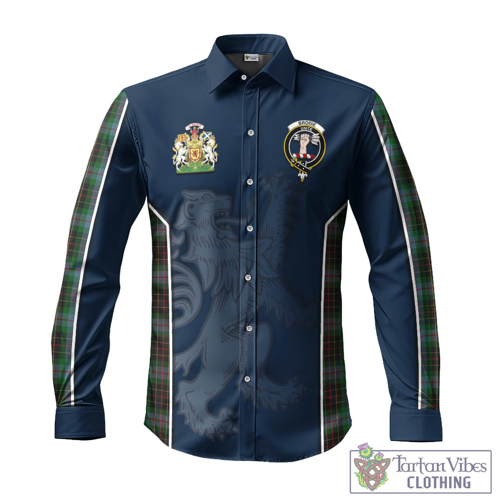 Tartan Vibes Clothing Brodie Hunting Tartan Long Sleeve Button Up Shirt with Family Crest and Lion Rampant Vibes Sport Style