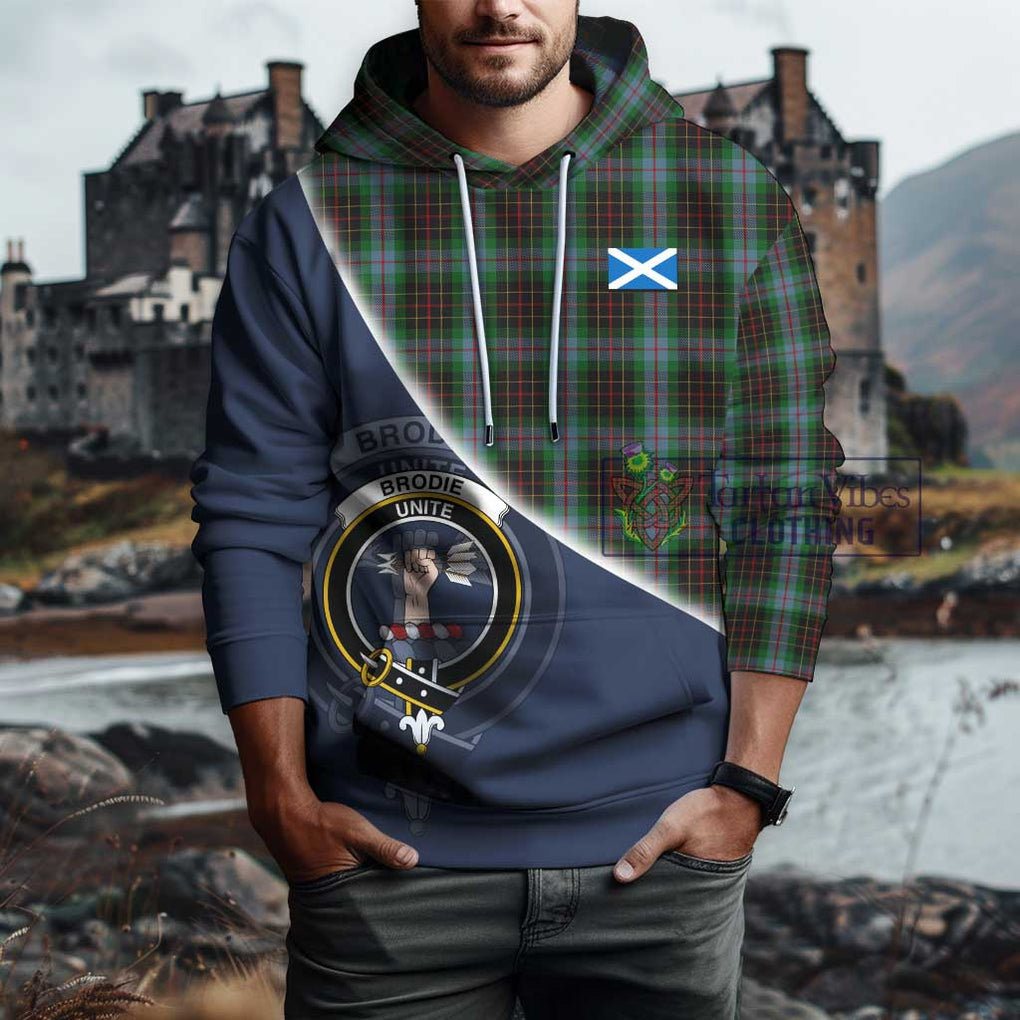 Brodie Hunting Tartan Hoodie with Personalised National Flag and Family Crest Half Style - Tartanvibesclothing Shop