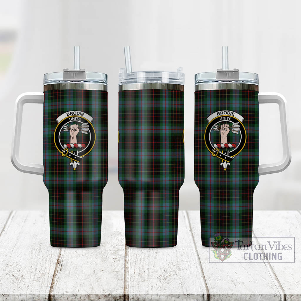 Tartan Vibes Clothing Brodie Hunting Tartan and Family Crest Tumbler with Handle