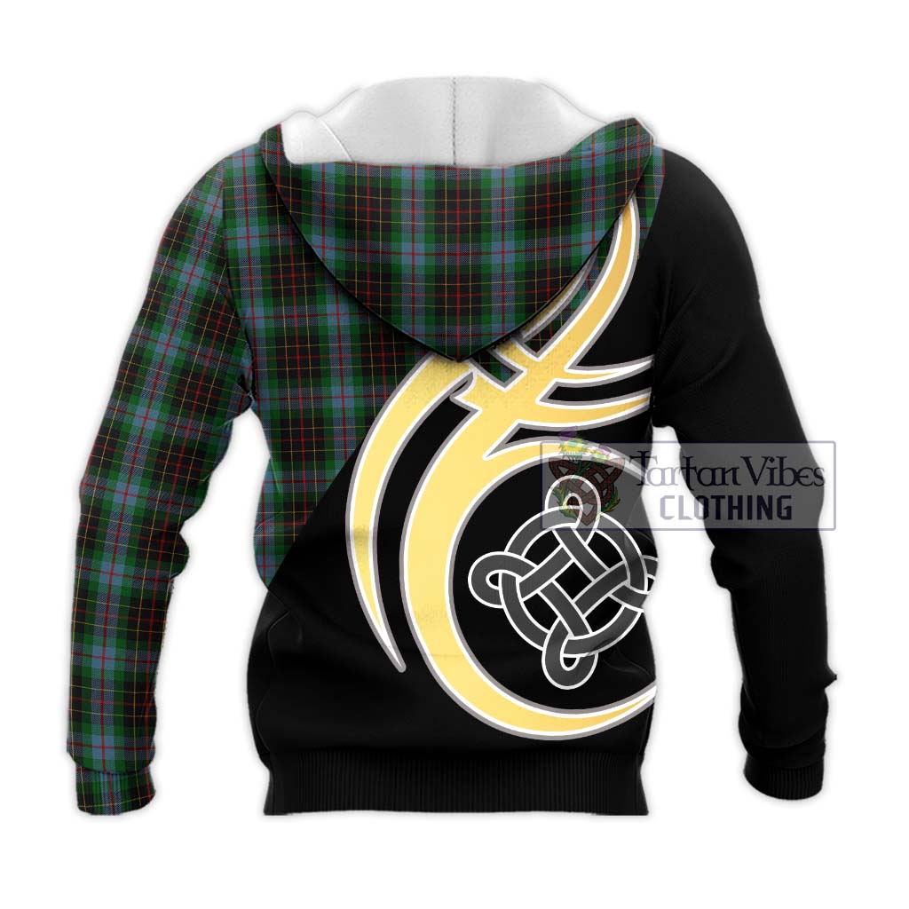 Tartan Vibes Clothing Brodie Hunting Tartan Knitted Hoodie with Family Crest and Celtic Symbol Style
