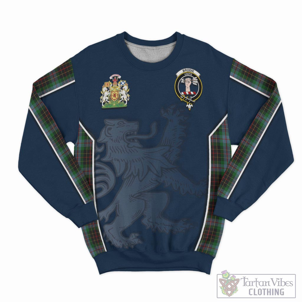 Tartan Vibes Clothing Brodie Hunting Tartan Sweater with Family Crest and Lion Rampant Vibes Sport Style