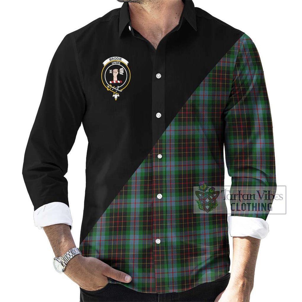 Brodie Hunting Tartan Long Sleeve Button Shirt with Family Crest and Military Logo Style - Tartanvibesclothing Shop