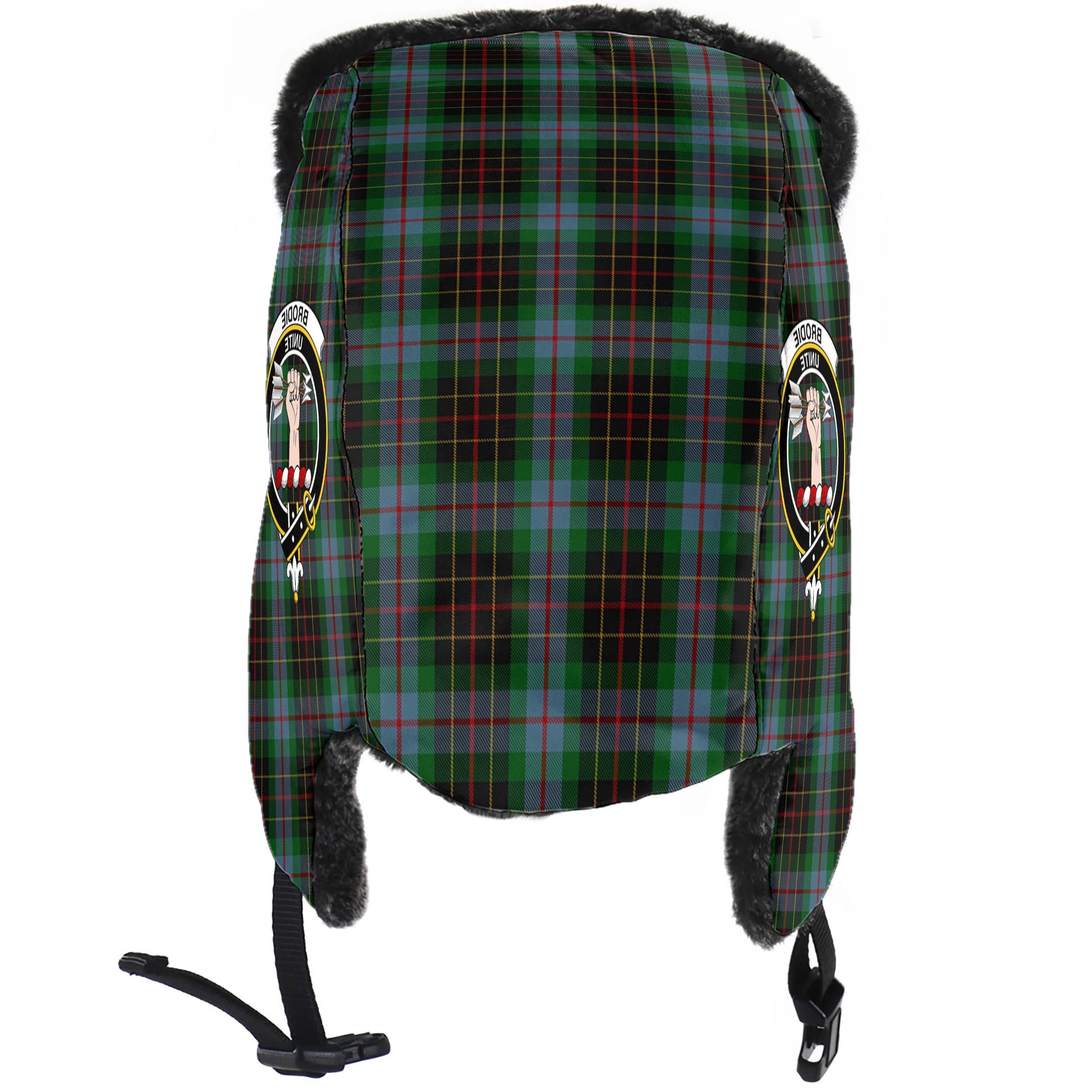 Brodie Hunting Tartan Winter Trapper Hat with Family Crest - Tartanvibesclothing