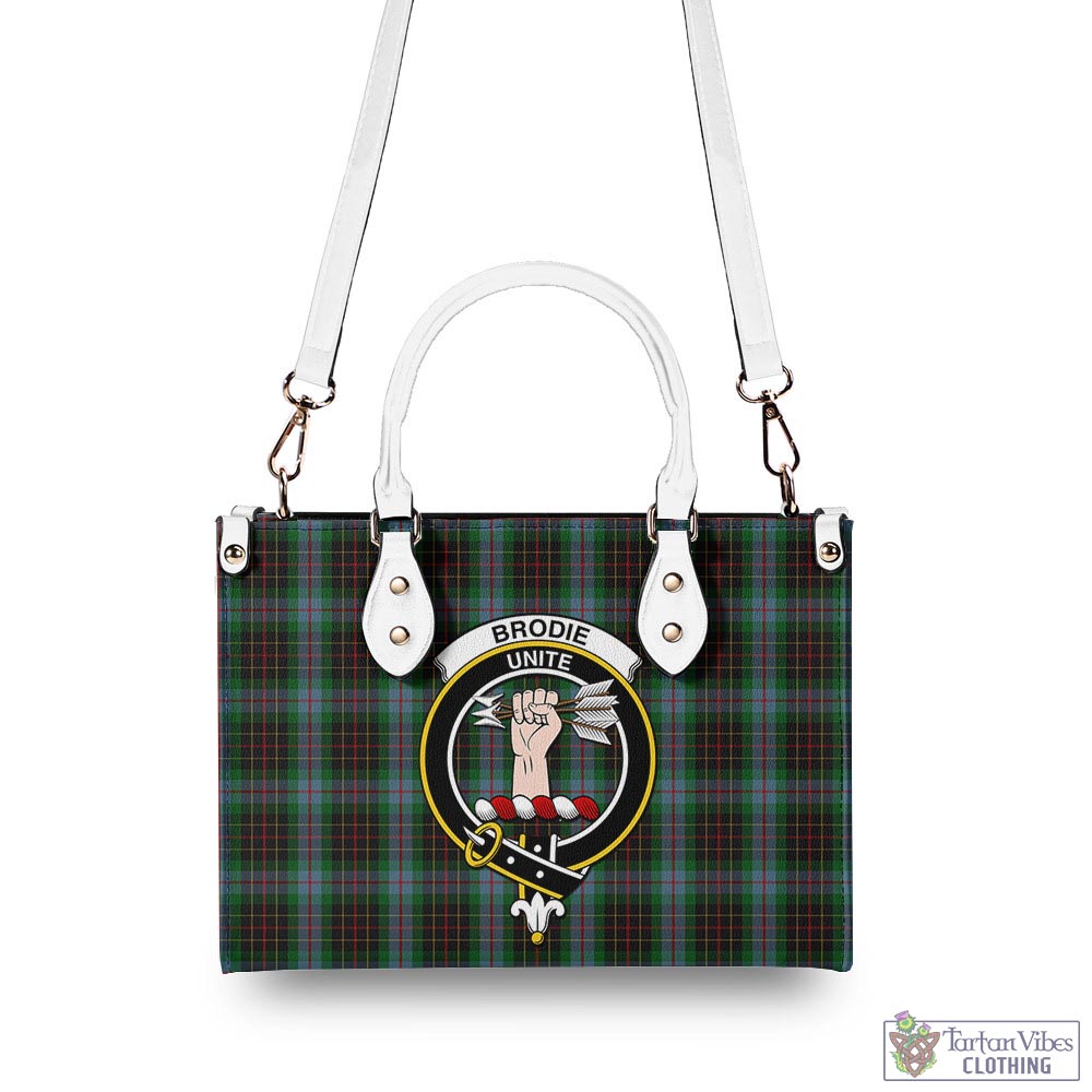 Tartan Vibes Clothing Brodie Hunting Tartan Luxury Leather Handbags with Family Crest