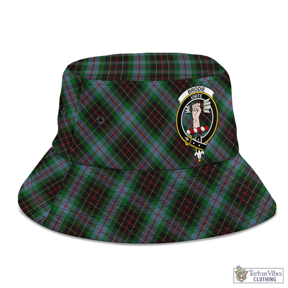 Tartan Vibes Clothing Brodie Hunting Tartan Bucket Hat with Family Crest