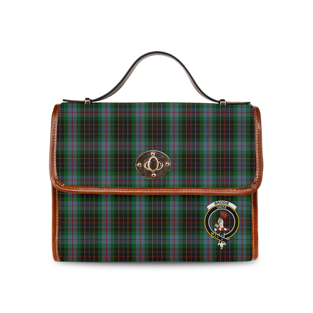 Brodie Hunting Tartan Leather Strap Waterproof Canvas Bag with Family Crest - Tartanvibesclothing