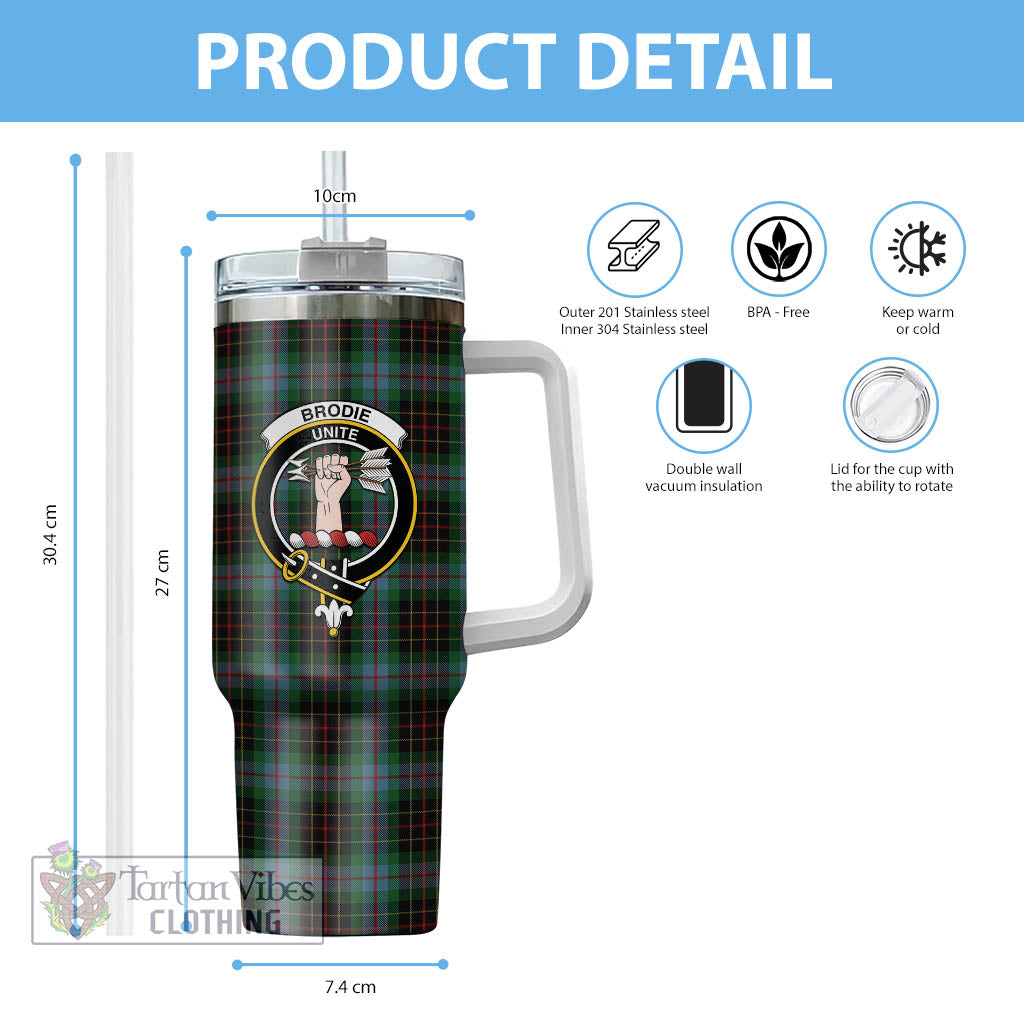 Tartan Vibes Clothing Brodie Hunting Tartan and Family Crest Tumbler with Handle