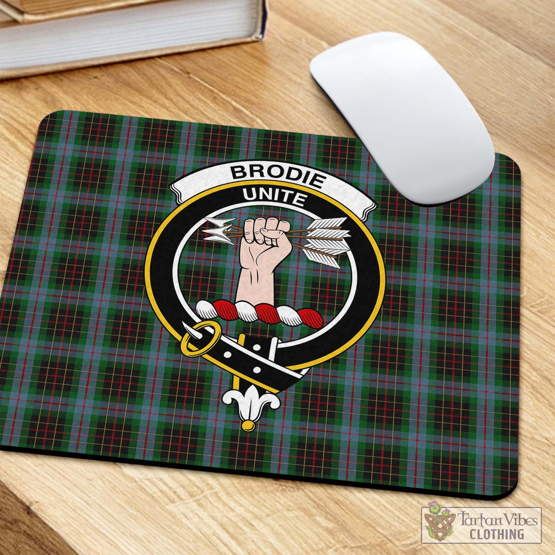 Tartan Vibes Clothing Brodie Hunting Tartan Mouse Pad with Family Crest