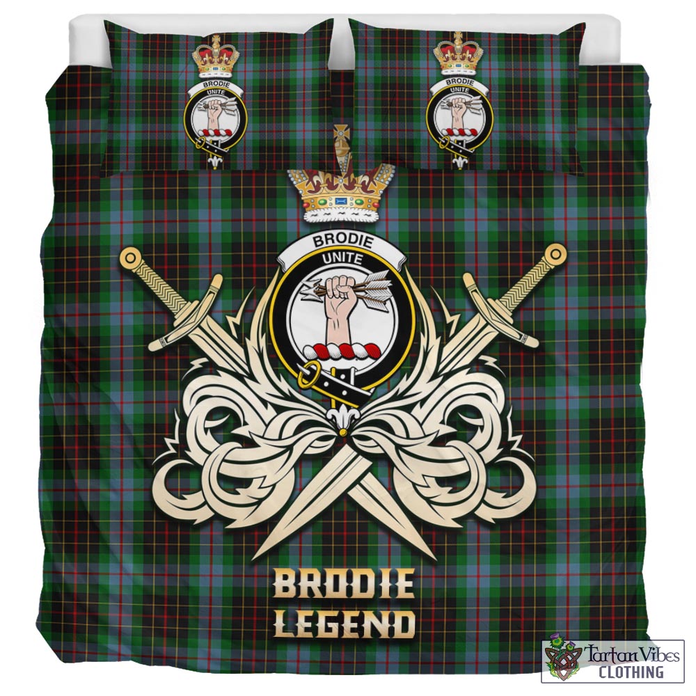 Tartan Vibes Clothing Brodie Hunting Tartan Bedding Set with Clan Crest and the Golden Sword of Courageous Legacy