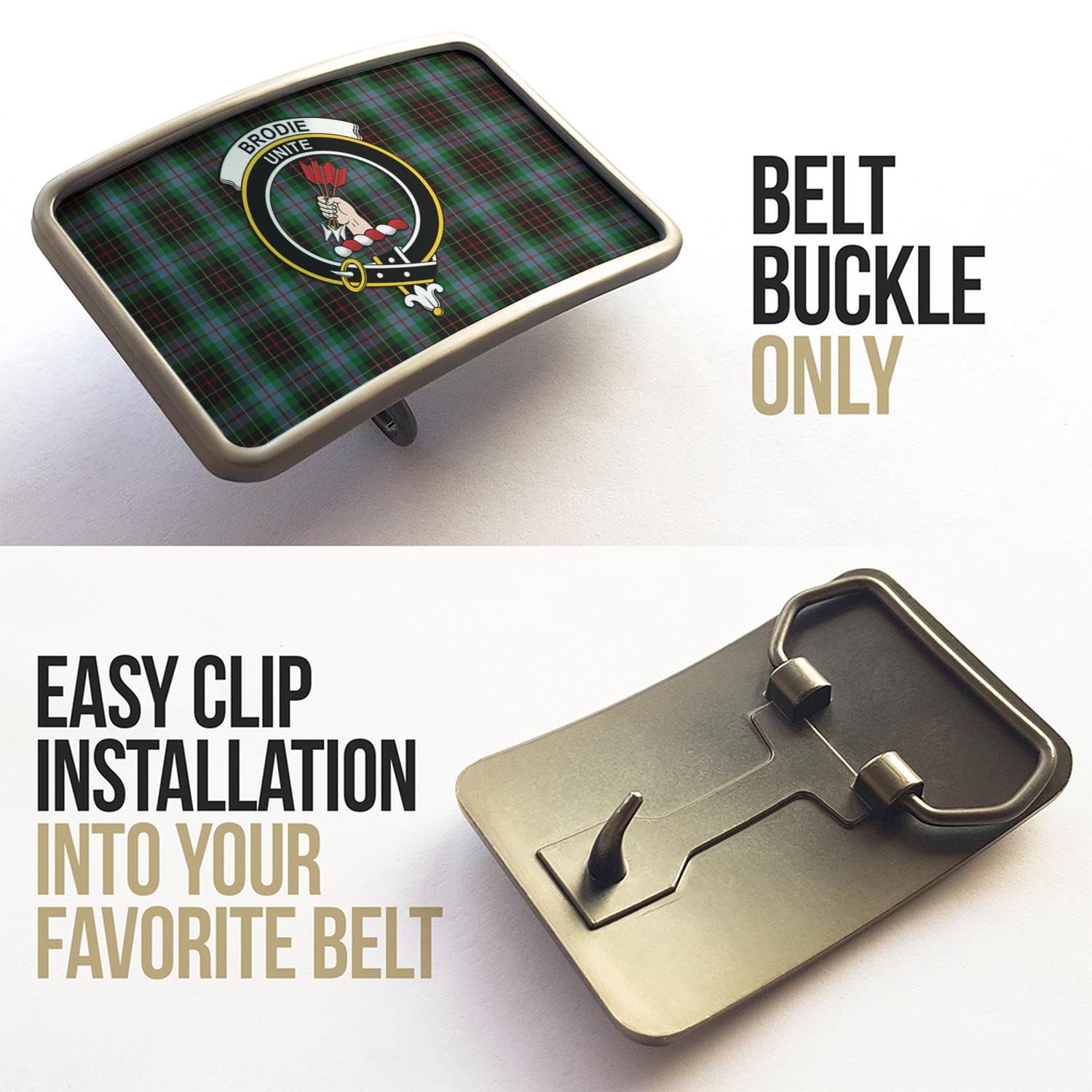 Brodie Hunting Tartan Belt Buckles with Family Crest - Tartan Vibes Clothing