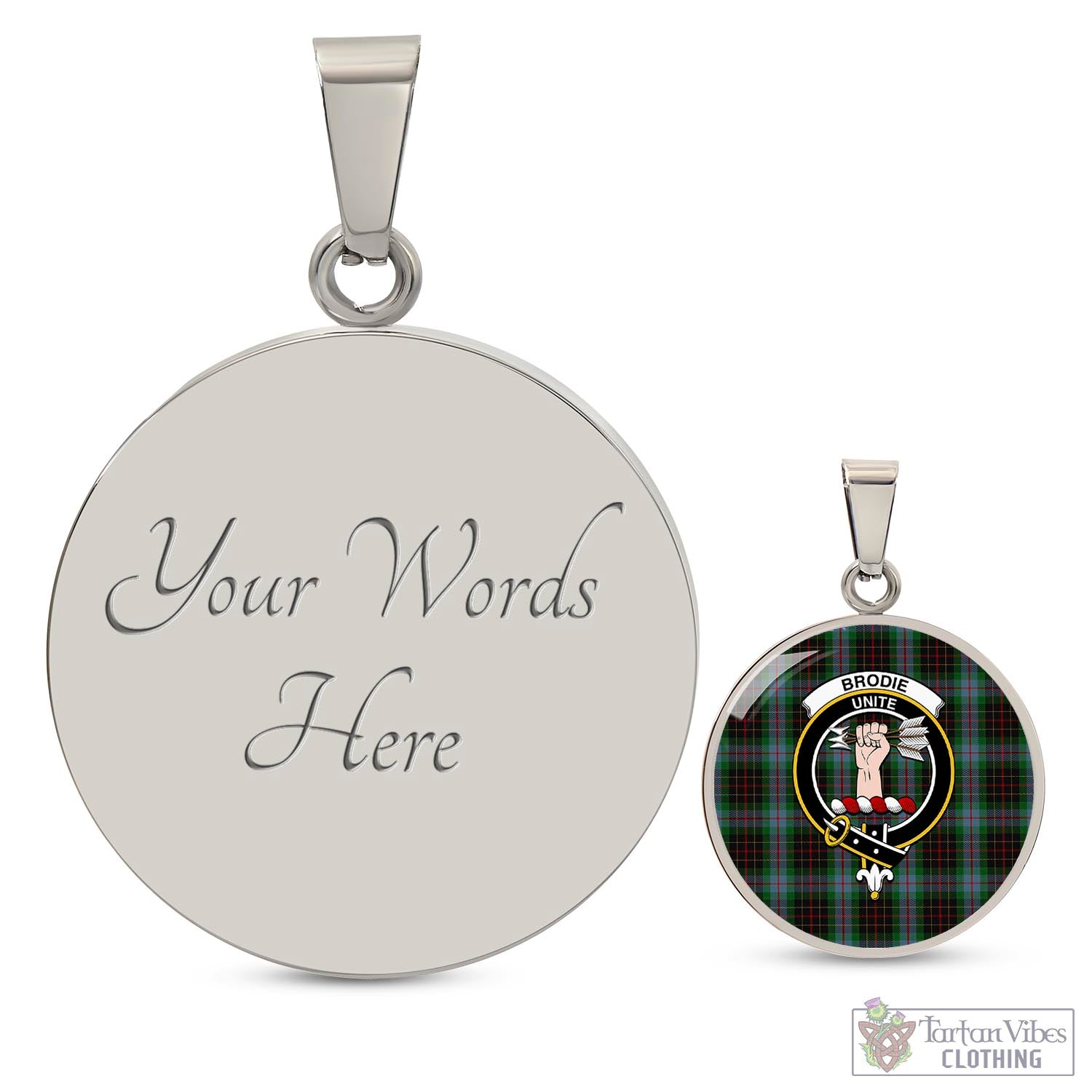 Tartan Vibes Clothing Brodie Hunting Tartan Circle Necklace with Family Crest