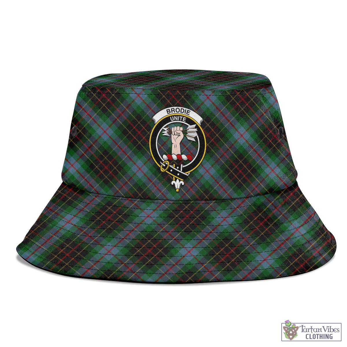 Tartan Vibes Clothing Brodie Hunting Tartan Bucket Hat with Family Crest