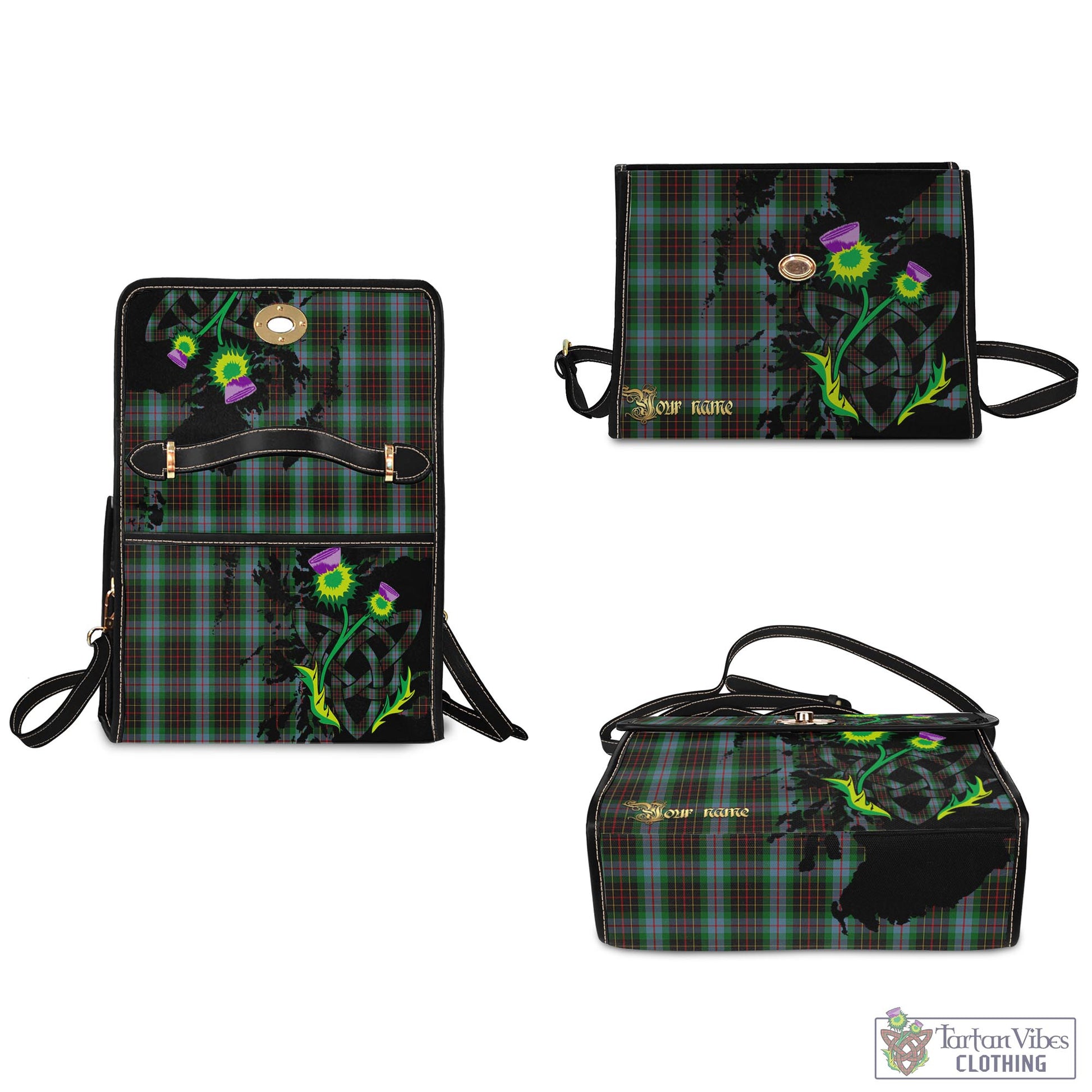 Tartan Vibes Clothing Brodie Hunting Tartan Waterproof Canvas Bag with Scotland Map and Thistle Celtic Accents