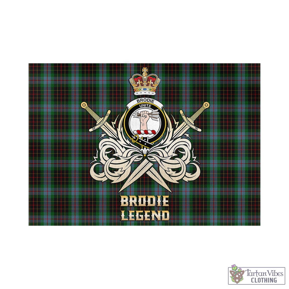 Tartan Vibes Clothing Brodie Hunting Tartan Flag with Clan Crest and the Golden Sword of Courageous Legacy