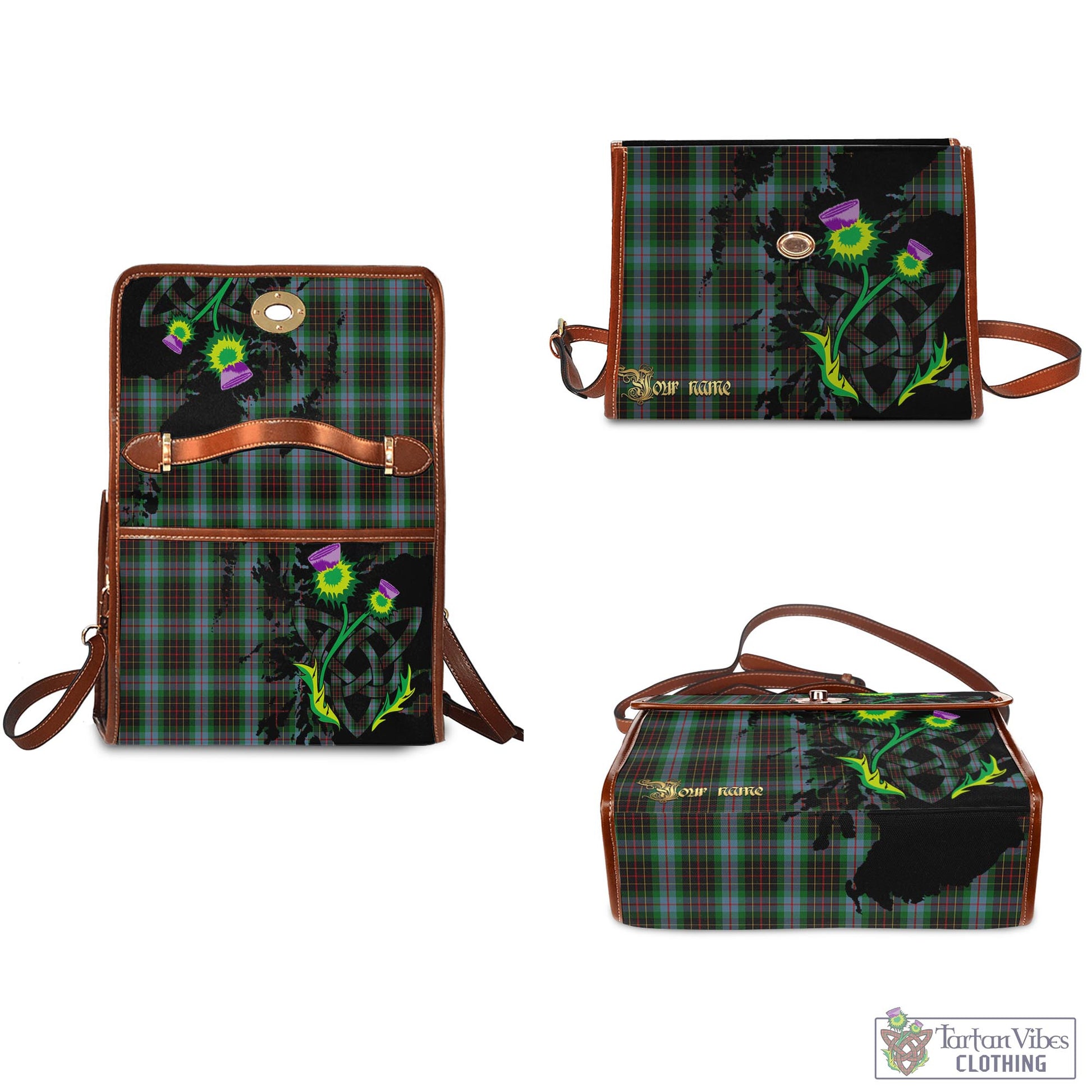 Tartan Vibes Clothing Brodie Hunting Tartan Waterproof Canvas Bag with Scotland Map and Thistle Celtic Accents