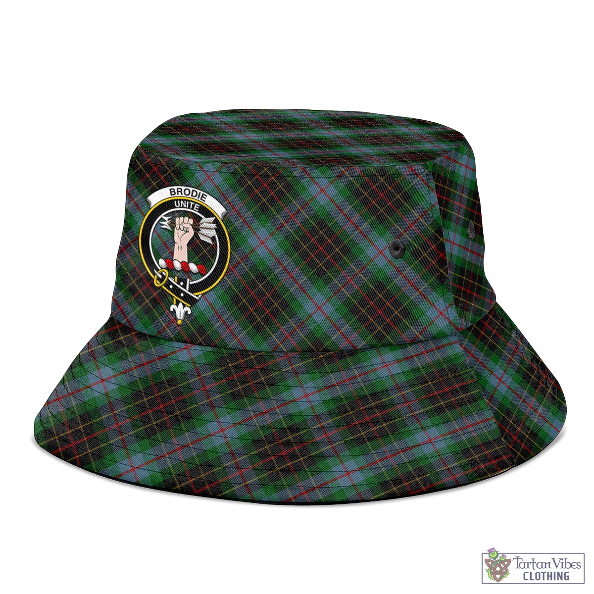 Tartan Vibes Clothing Brodie Hunting Tartan Bucket Hat with Family Crest