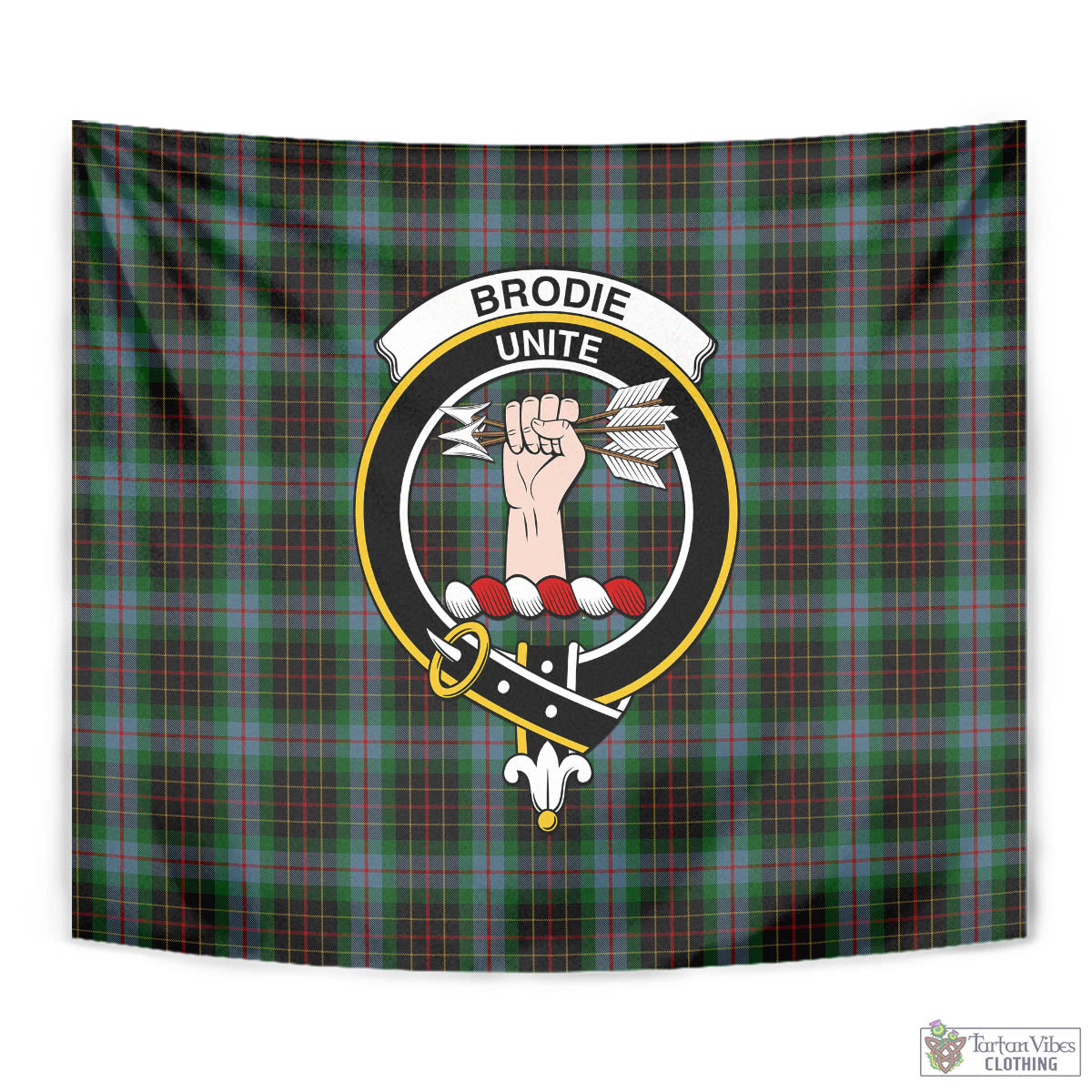 Tartan Vibes Clothing Brodie Hunting Tartan Tapestry Wall Hanging and Home Decor for Room with Family Crest