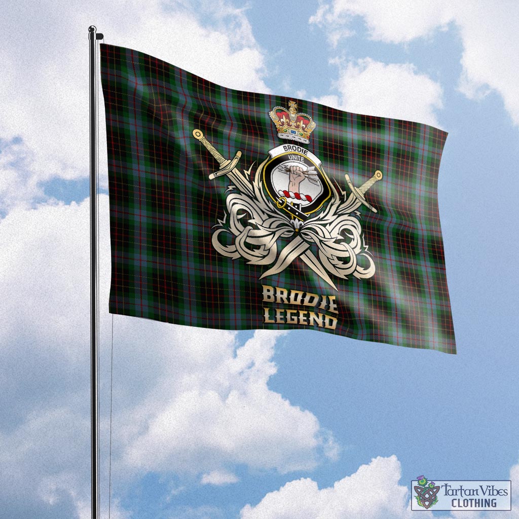 Tartan Vibes Clothing Brodie Hunting Tartan Flag with Clan Crest and the Golden Sword of Courageous Legacy