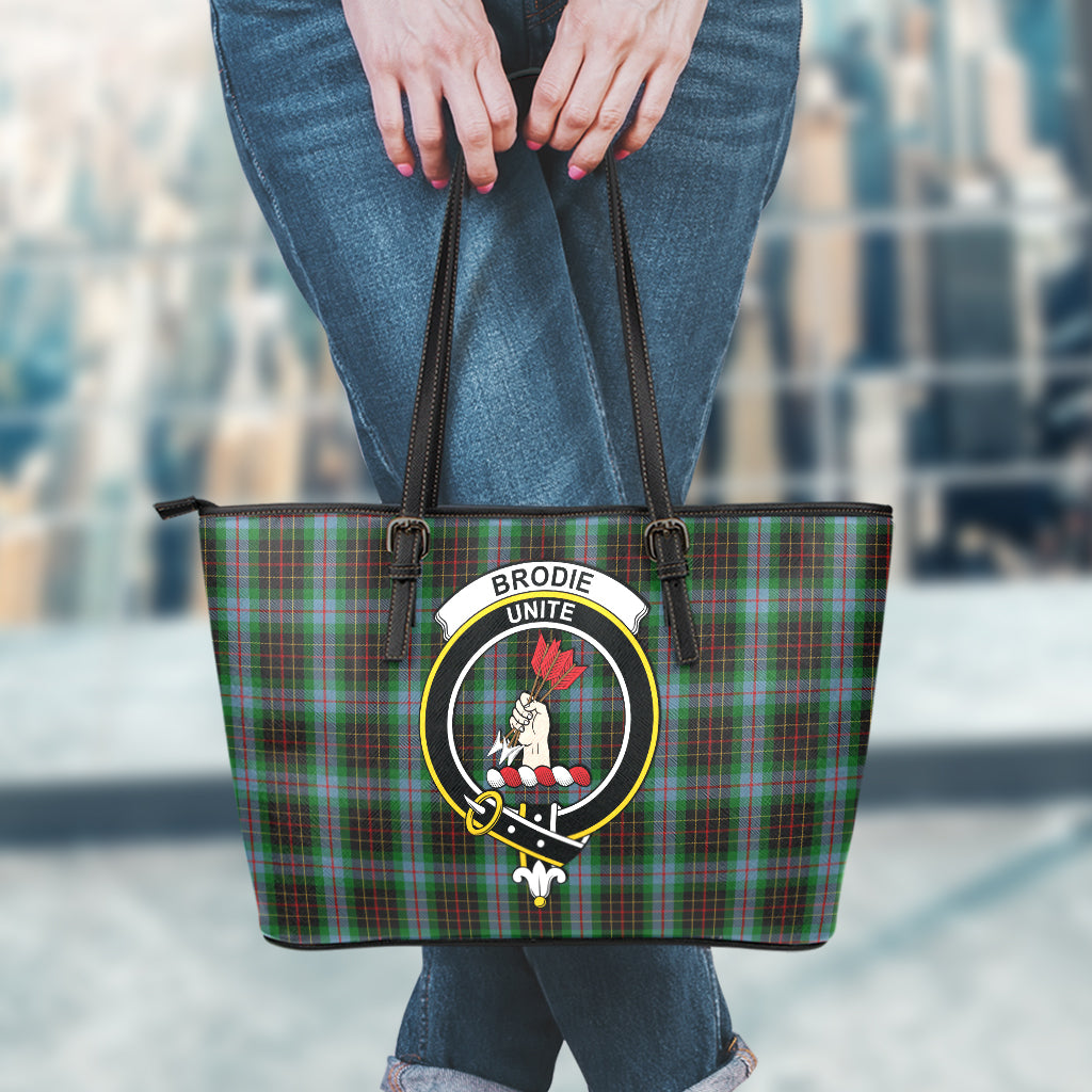 Brodie Hunting Tartan Leather Tote Bag with Family Crest - Tartanvibesclothing