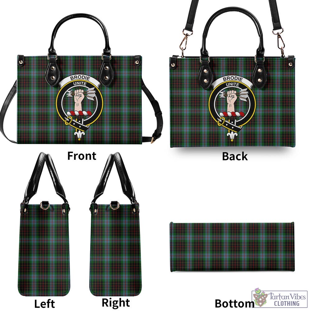 Tartan Vibes Clothing Brodie Hunting Tartan Luxury Leather Handbags with Family Crest