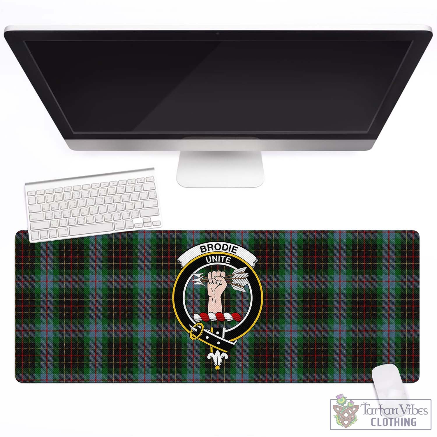 Tartan Vibes Clothing Brodie Hunting Tartan Mouse Pad with Family Crest