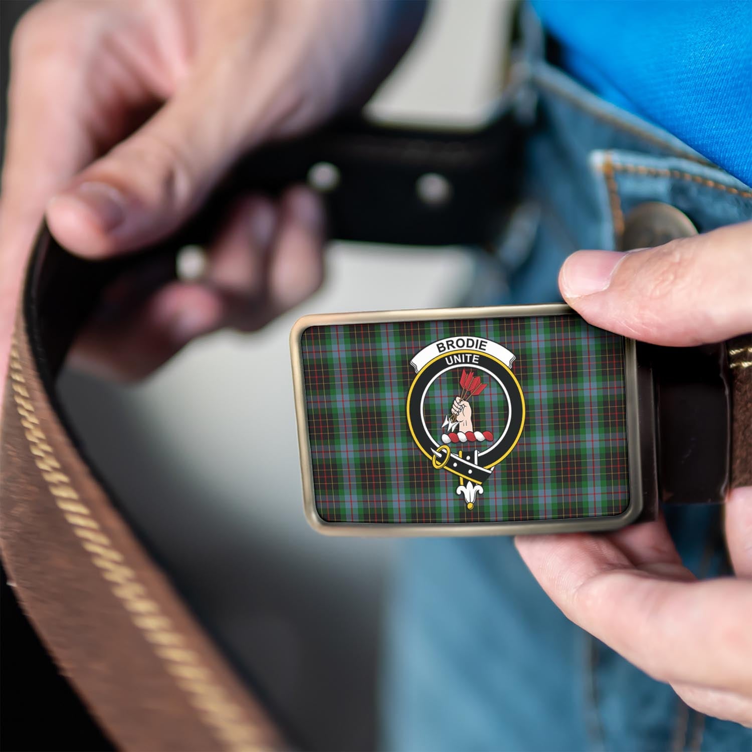 Brodie Hunting Tartan Belt Buckles with Family Crest - Tartan Vibes Clothing