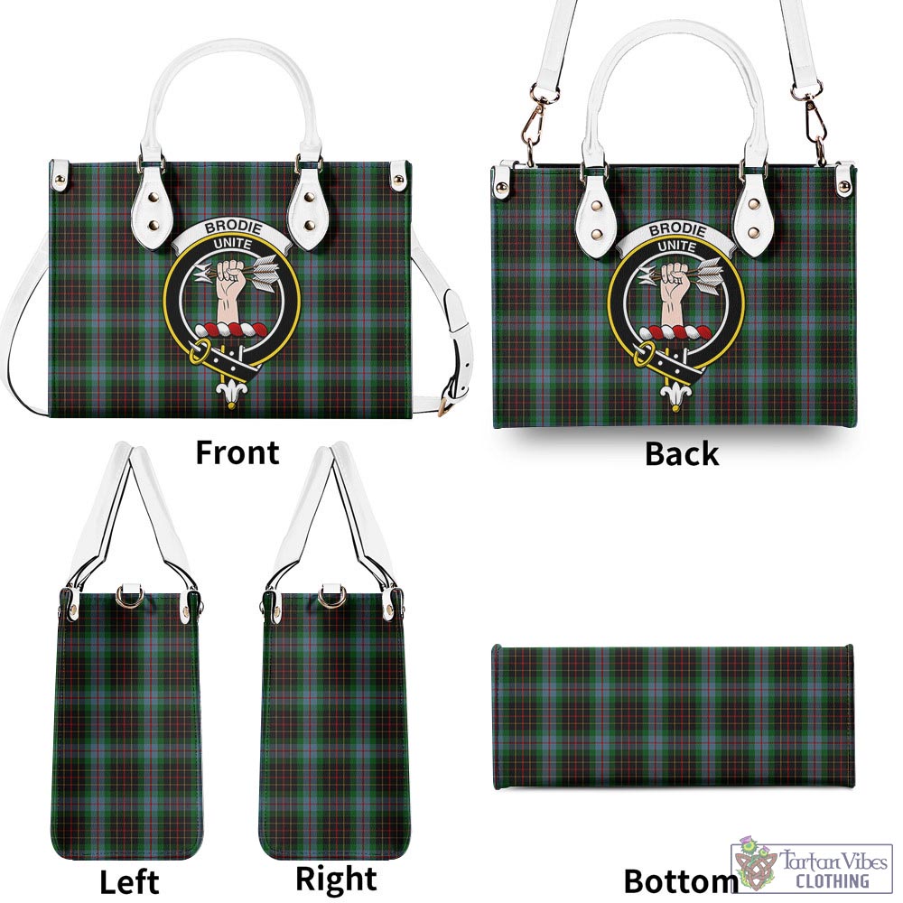 Tartan Vibes Clothing Brodie Hunting Tartan Luxury Leather Handbags with Family Crest