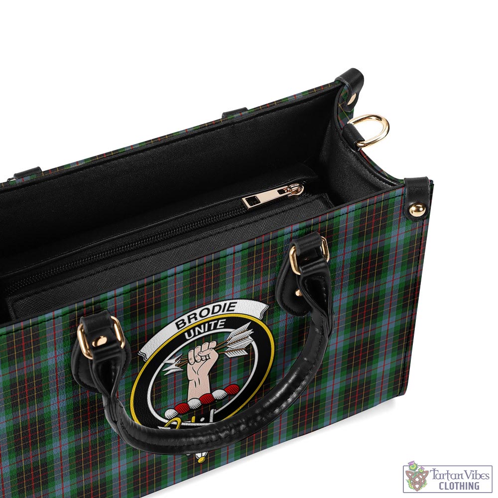 Tartan Vibes Clothing Brodie Hunting Tartan Luxury Leather Handbags with Family Crest