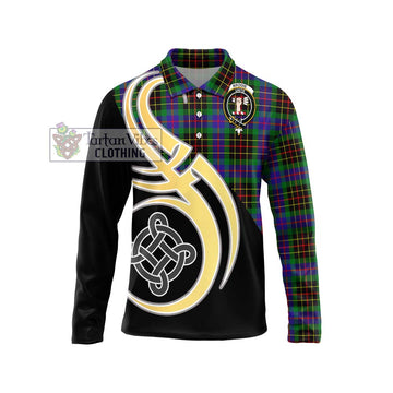 Brodie Hunting Modern Tartan Long Sleeve Polo Shirt with Family Crest and Celtic Symbol Style