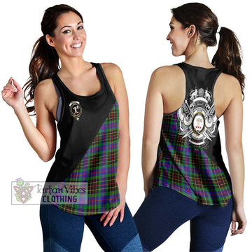 Brodie Hunting Modern Tartan Women's Racerback Tanks with Family Crest and Military Logo Style