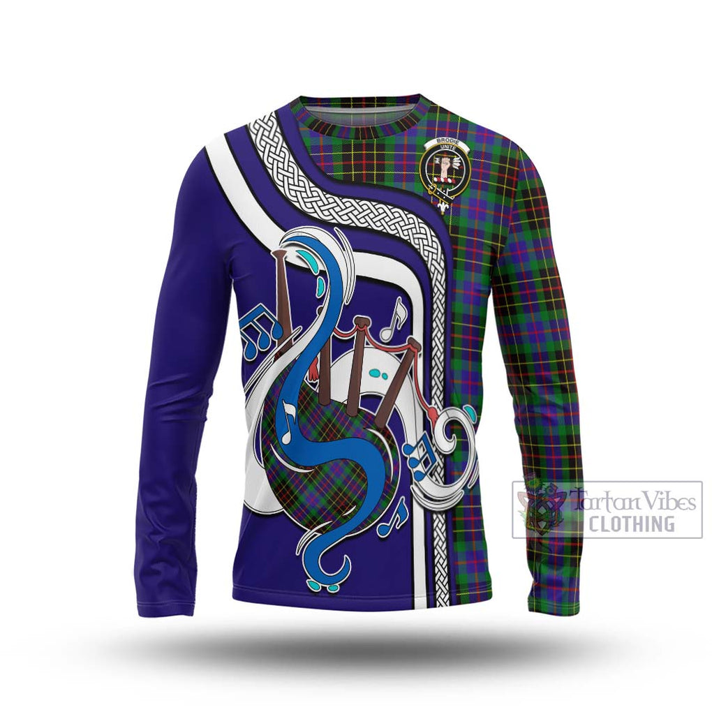 Tartan Vibes Clothing Brodie Hunting Modern Tartan Long Sleeve T-Shirt with Epic Bagpipe Style