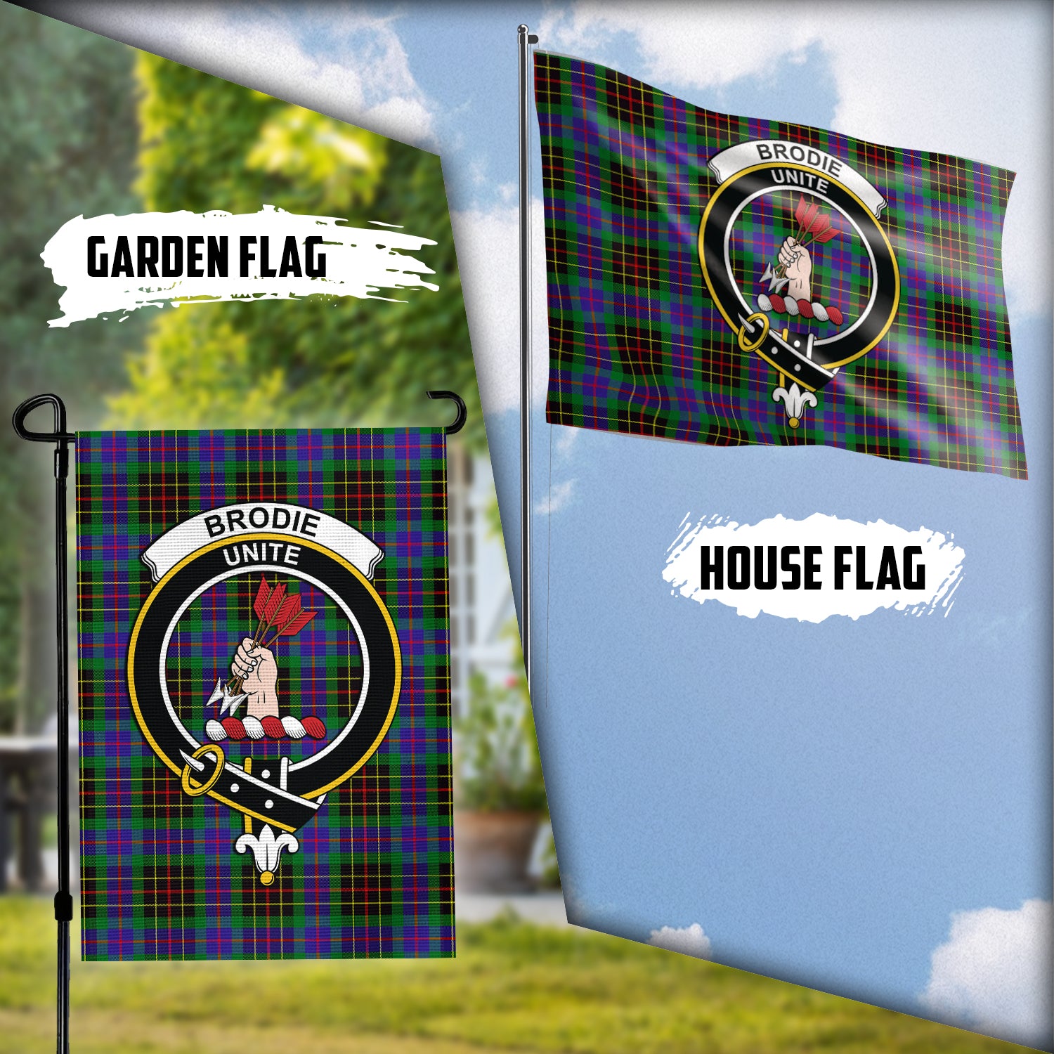 Brodie Hunting Modern Tartan Flag with Family Crest Garden Flag (Vertical) - Tartan Vibes Clothing