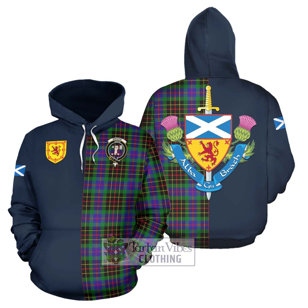 Tartan Vibes Clothing Brodie Hunting Modern Tartan Hoodie with Scottish Lion Royal Arm Half Style