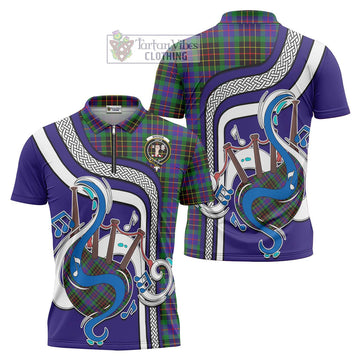 Brodie Hunting Modern Tartan Zipper Polo Shirt with Epic Bagpipe Style