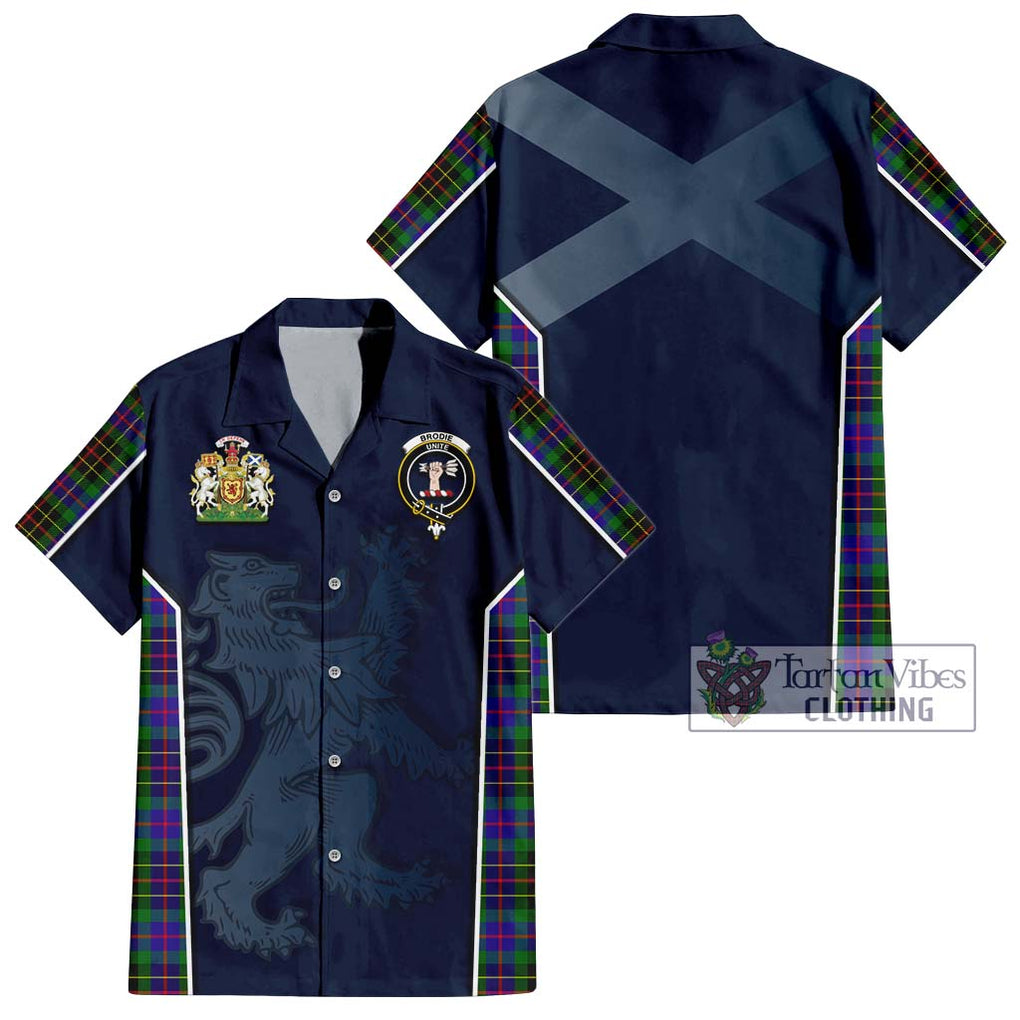 Brodie Hunting Modern Tartan Short Sleeve Button Shirt with Family Crest and Lion Rampant Vibes Sport Style Kid - Tartan Vibes Clothing