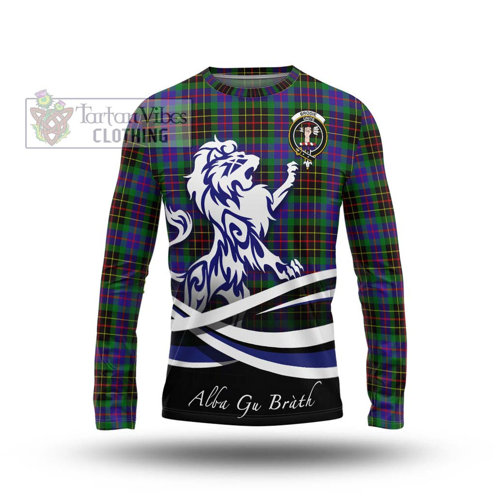 Brodie Hunting Modern Tartan Long Sleeve T-Shirt with Alba Gu Brath Regal Lion Emblem Unisex - Tartanvibesclothing Shop