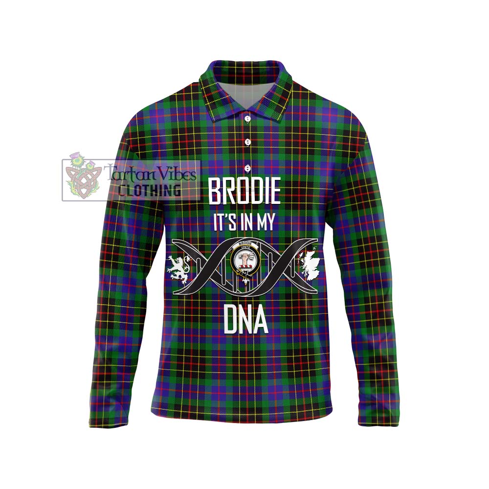 Brodie Hunting Modern Tartan Long Sleeve Polo Shirt with Family Crest DNA In Me Style Unisex - Tartanvibesclothing Shop