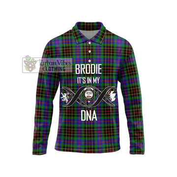 Brodie Hunting Modern Tartan Long Sleeve Polo Shirt with Family Crest DNA In Me Style