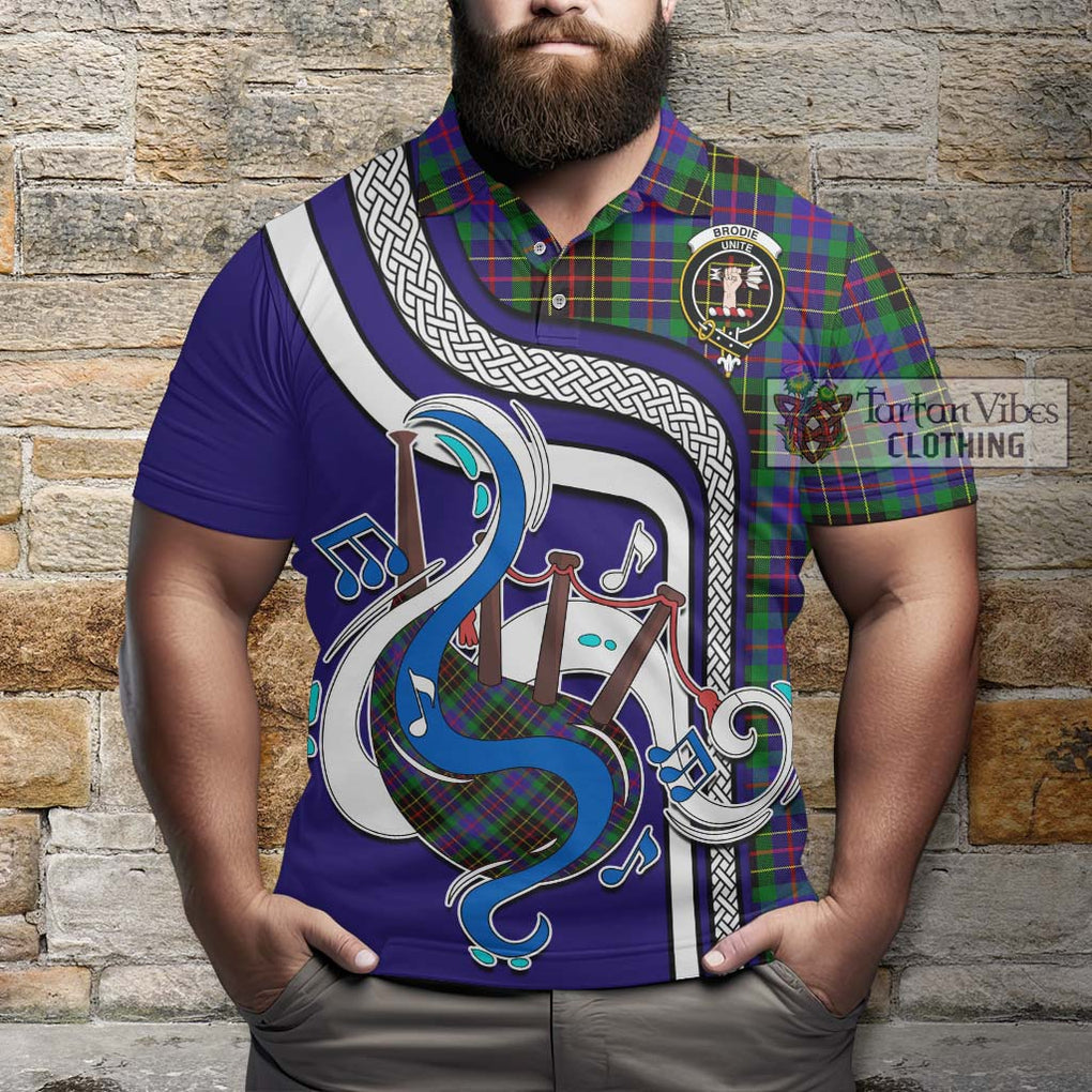 Tartan Vibes Clothing Brodie Hunting Modern Tartan Polo Shirt with Epic Bagpipe Style