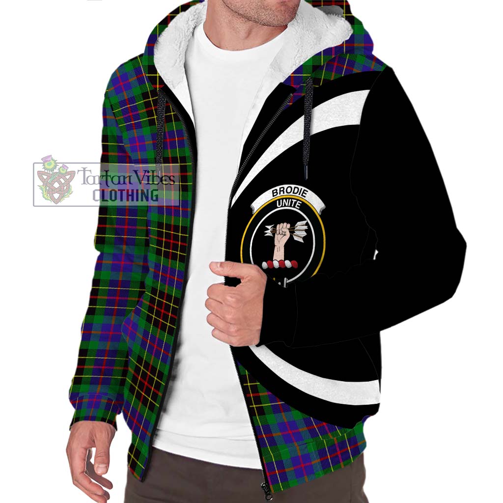 Tartan Vibes Clothing Brodie Hunting Modern Tartan Sherpa Hoodie with Family Crest Circle Style