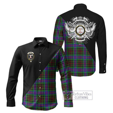 Brodie Hunting Modern Tartan Long Sleeve Button Shirt with Family Crest and Military Logo Style