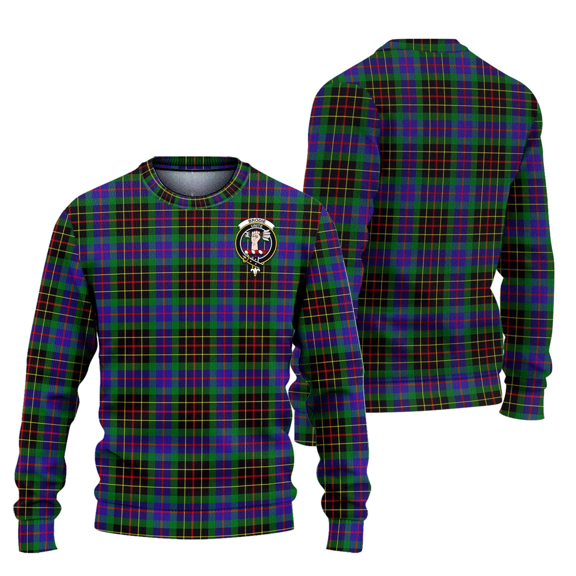 Brodie Hunting Modern Tartan Knitted Sweater with Family Crest