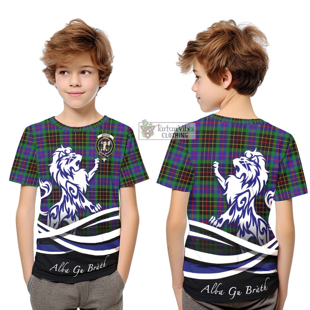 Brodie Hunting Modern Tartan Kid T-Shirt with Alba Gu Brath Regal Lion Emblem Youth XL Size14 - Tartanvibesclothing Shop