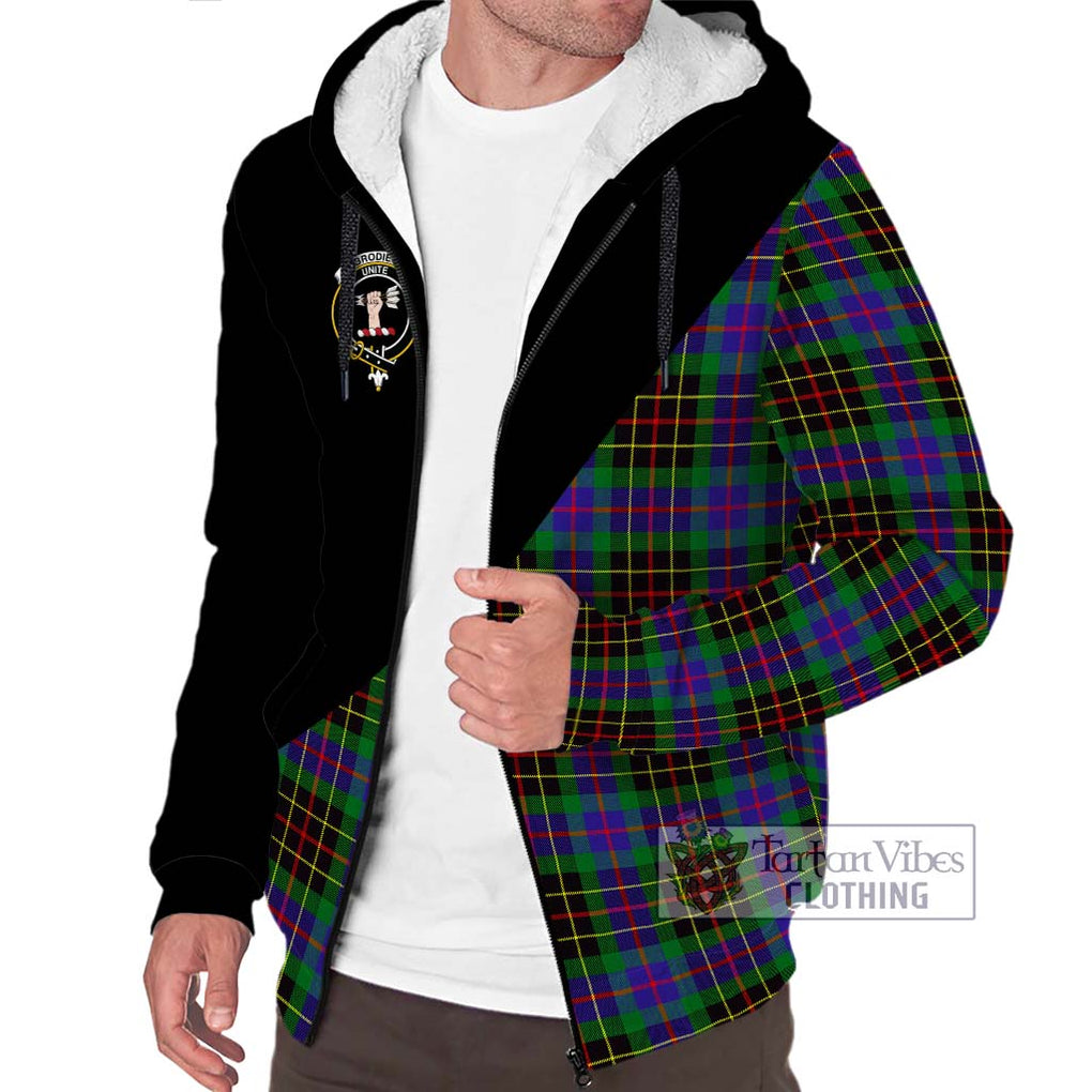 Brodie Hunting Modern Tartan Sherpa Hoodie with Family Crest and Military Logo Style Unisex S - Tartanvibesclothing Shop