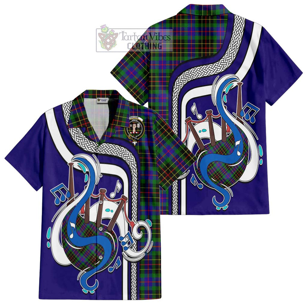 Brodie Hunting Modern Tartan Short Sleeve Button Shirt with Epic Bagpipe Style Kid - Tartanvibesclothing Shop