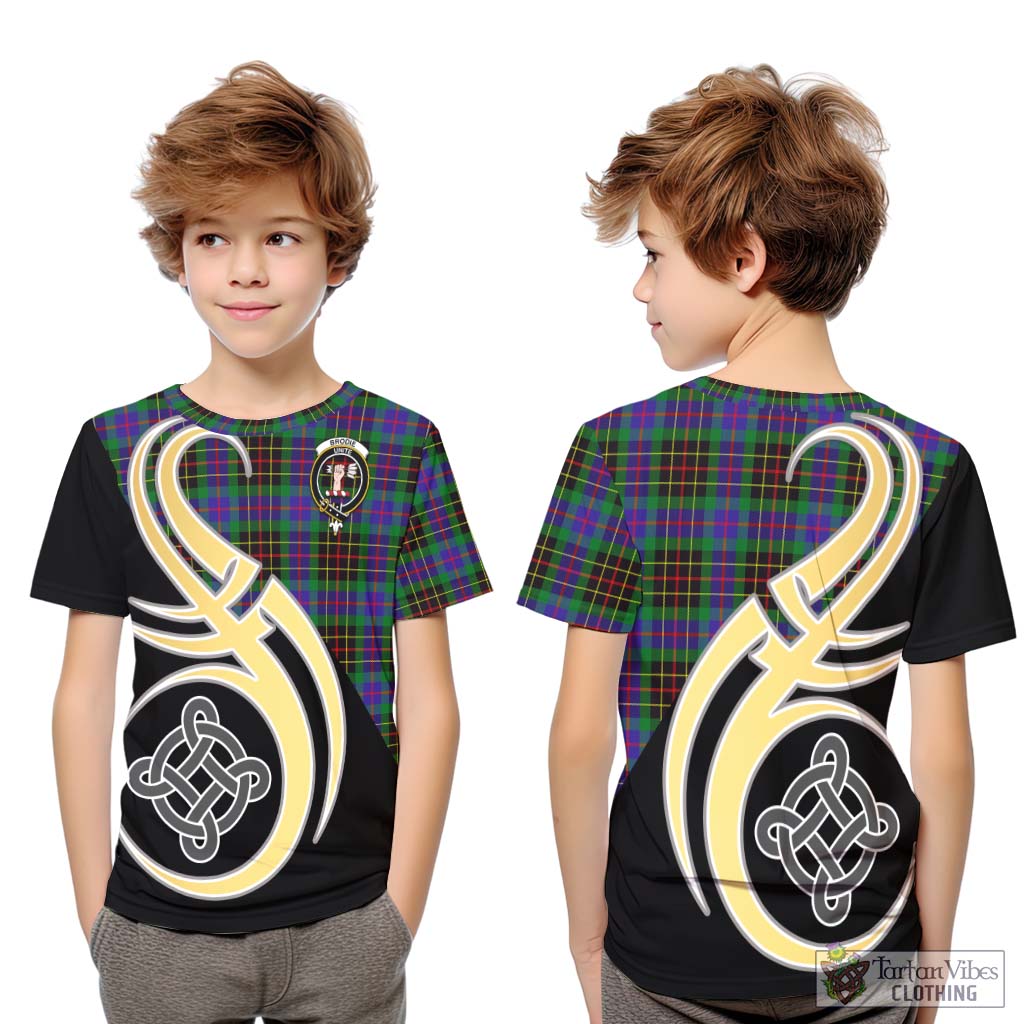 Brodie Hunting Modern Tartan Kid T-Shirt with Family Crest and Celtic Symbol Style Youth XL Size14 - Tartan Vibes Clothing