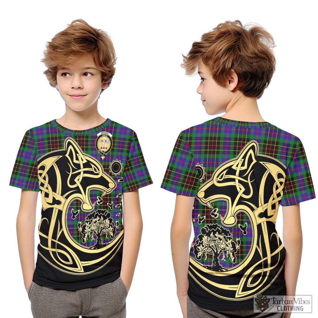 Brodie Hunting Modern Tartan Kid T-Shirt with Family Crest Celtic Wolf Style Youth XL Size14 - Tartan Vibes Clothing