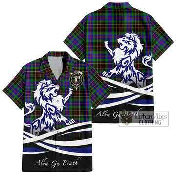 Brodie Hunting Modern Tartan Short Sleeve Button Shirt with Alba Gu Brath Regal Lion Emblem