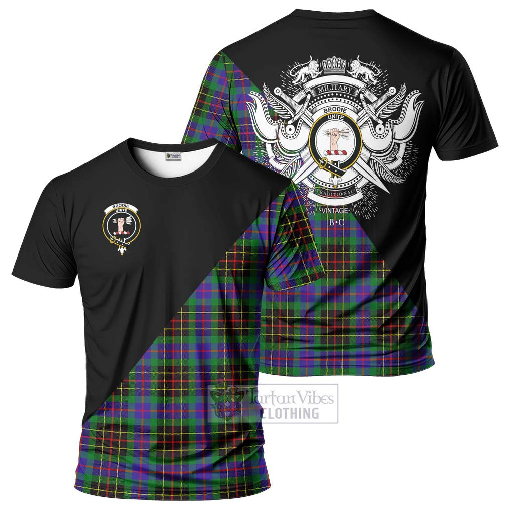 Brodie Hunting Modern Tartan T-Shirt with Family Crest and Military Logo Style Kid's Shirt - Tartanvibesclothing Shop